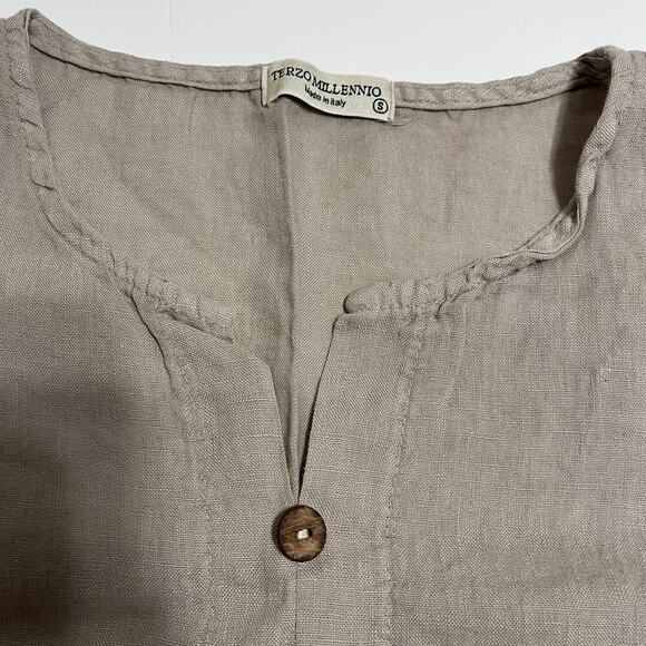 Terzo Millennio 100% Linen Dress Brown Beige Size Small Sleeveless Made In Italy - Picture 5 of 7